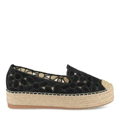 Espadrilles Plateforme NOIR Femme Motif Fleuri A Enfiler