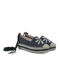 Espadrilles Plateforme NOIR Femme Motif Fleuri A Enfiler