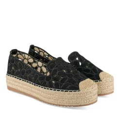 Espadrilles Plateforme NOIR Femme Motif Fleuri A Enfiler