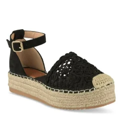 Espadrilles Plateforme NOIR Femme Motif Tressé Boucle