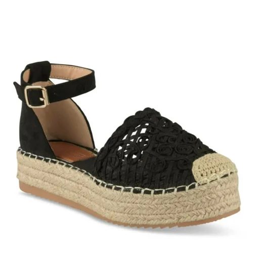 Espadrilles Plateforme NOIR Femme Motif Tressé Boucle