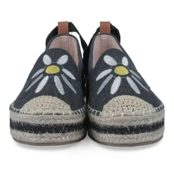 Espadrilles Plateforme NOIR Femme Motif Fleuri A Enfiler