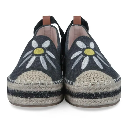Espadrilles Plateforme NOIR Femme Motif Fleuri A Enfiler