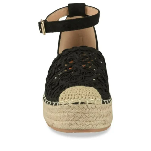 Espadrilles Plateforme NOIR Femme Motif Tressé Boucle