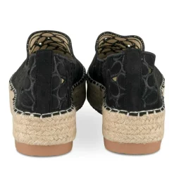 Espadrilles Plateforme NOIR Femme Motif Fleuri A Enfiler