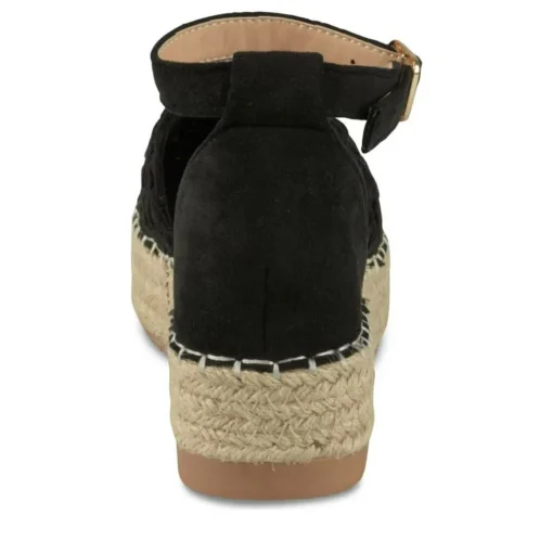 Espadrilles Plateforme NOIR Femme Motif Tressé Boucle