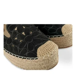 Espadrilles Plateforme NOIR Femme Motif Fleuri A Enfiler