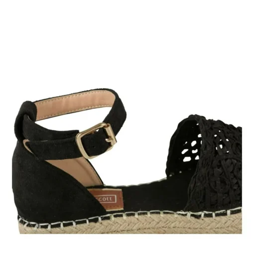 Espadrilles Plateforme NOIR Femme Motif Tressé Boucle