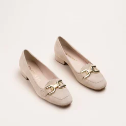 Mocassins BEIGE Femme CUIR Motif Chaîne A Enfiler