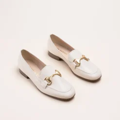 Mocassins BEIGE Femme CUIR Motif Chaîne A Enfiler