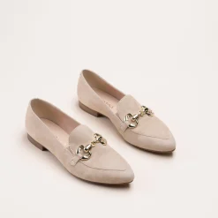 Mocassins BEIGE Femme CUIR Motif Chaîne A Enfiler
