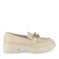 Mocassins BEIGE Femme CUIR Motif Chaîne A Enfiler