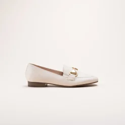 Mocassins BEIGE Femme CUIR Motif Chaîne A Enfiler