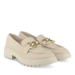 Mocassins BEIGE Femme CUIR Motif Chaîne A Enfiler