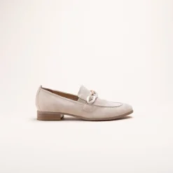 Mocassins BEIGE Femme CUIR Motif Chaîne A Enfiler
