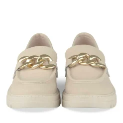 Mocassins BEIGE Femme CUIR Motif Chaîne A Enfiler