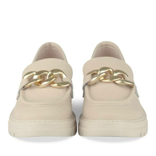 Mocassins BEIGE Femme CUIR Motif Chaîne A Enfiler