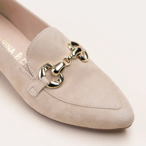 Mocassins BEIGE Femme CUIR Motif Chaîne A Enfiler
