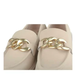 Mocassins BEIGE Femme CUIR Motif Chaîne A Enfiler