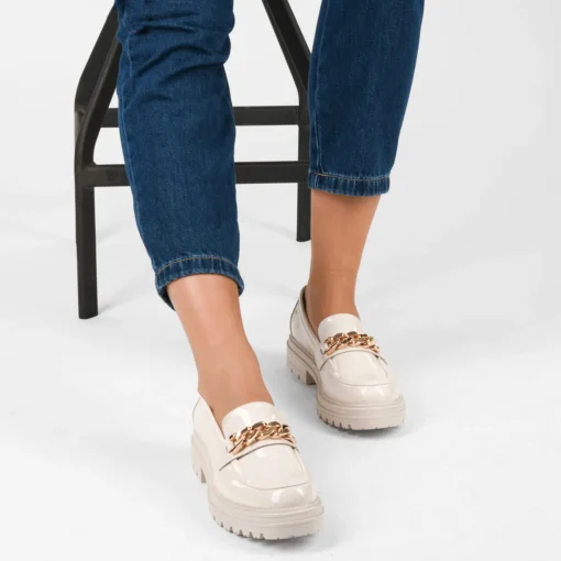 Mocassins BEIGE Femme Motif Chaîne A Enfiler