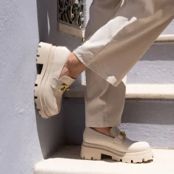 Mocassins BEIGE Femme Motif Chaîne A Enfiler