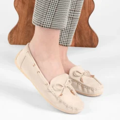Mocassins BEIGE Femme Motif Uni A Enfiler
