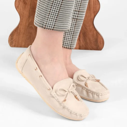 Mocassins BEIGE Femme Motif Uni A Enfiler