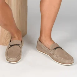 Mocassins BEIGE Homme CUIR Motif Uni A Enfiler