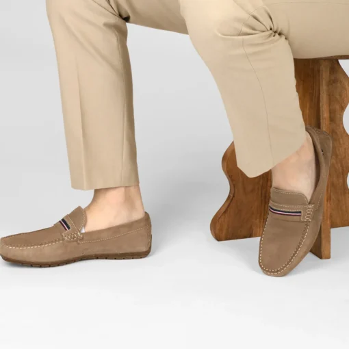 Mocassins BEIGE Homme CUIR Motif Uni A Enfiler