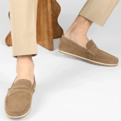 Mocassins BEIGE Homme CUIR Motif Uni A Enfiler