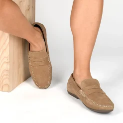 Mocassins BEIGE Homme CUIR Motif Uni A Enfiler