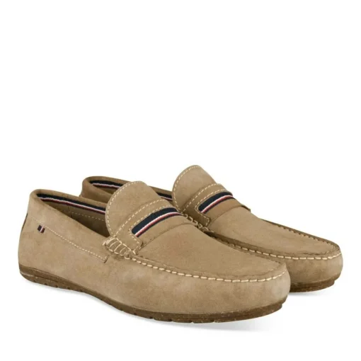 Mocassins BEIGE Homme CUIR Motif Uni A Enfiler