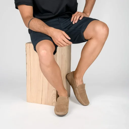 Mocassins BEIGE Homme CUIR Motif Uni A Enfiler