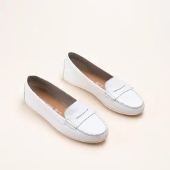Mocassins BLANC Femme CUIR Motif Uni A Enfiler