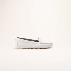 Mocassins BLANC Femme CUIR Motif Uni A Enfiler