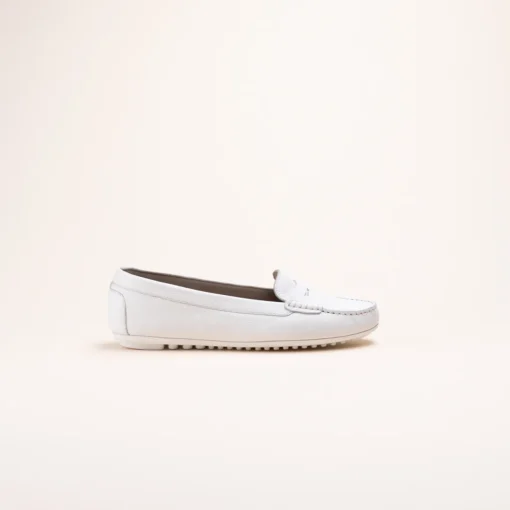 Mocassins BLANC Femme CUIR Motif Uni A Enfiler