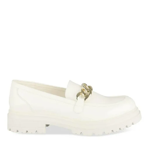 Mocassins BLANC Femme Motif Chaîne A Enfiler