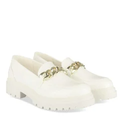Mocassins BLANC Femme Motif Chaîne A Enfiler