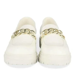 Mocassins BLANC Femme Motif Chaîne A Enfiler