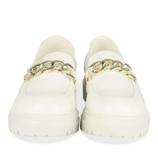 Mocassins BLANC Femme Motif Chaîne A Enfiler