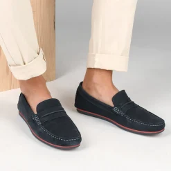 Mocassins BLEU Homme CUIR Motif Uni A Enfiler