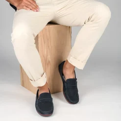 Mocassins BLEU Homme CUIR Motif Uni A Enfiler