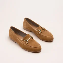 Mocassins COGNAC Femme CUIR Motif Chaîne A Enfiler