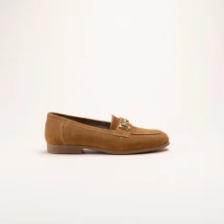 Mocassins COGNAC Femme CUIR Motif Chaîne A Enfiler
