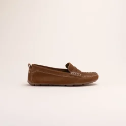 Mocassins COGNAC Femme CUIR Motif Uni A Enfiler