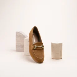Mocassins COGNAC Femme CUIR Motif Chaîne A Enfiler