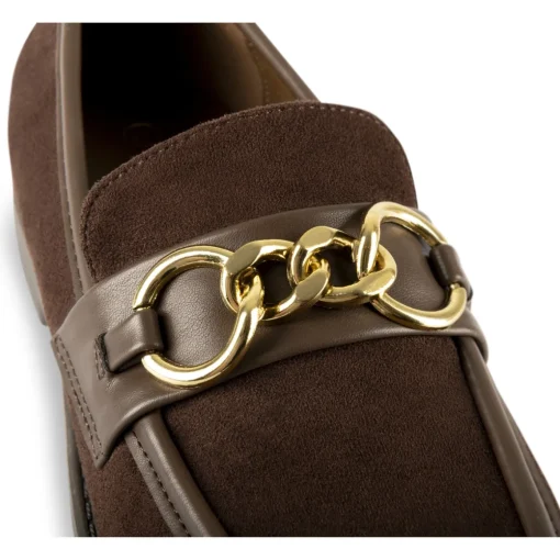 Mocassins COGNAC Femme Motif Chaîne Lacets