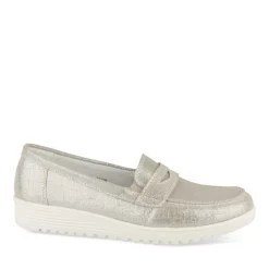 Mocassins Confort ARGENT Femme CUIR Motif Uni A Enfiler
