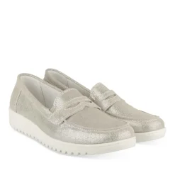 Mocassins Confort ARGENT Femme CUIR Motif Uni A Enfiler