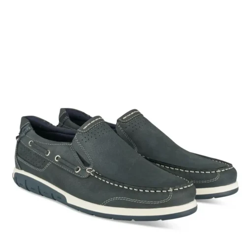 Mocassins Confort MARINE Homme CUIR Motif Uni A Enfiler